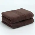 Brown cotton solid color towel 2-piece set with woven chevron border for daily home use - Coffee