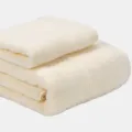 Set de serviettes de bain en jacquard coton blanc crème, variante douce et unie. - 140x70cm & 33x75cm / Blanc Cassé