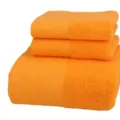 Orange cotton towel set of 3 pieces with jacquard texture and soft loop pile finish for daily use. - Orange-yellow: 1 Bath Towel & 2 Hand Towels