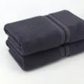 Dark gray cotton bath towel with stylish striped border design, soft absorbent hotel quality variant. - 150x70cm / Raven Blue
