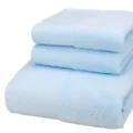 Light blue cotton jacquard towel 3-piece set variant, soft face and bath towels neatly folded. - Bluebell: 1 Bath Towel, 2 Hand Towels