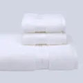 White cotton hotel towel set 3 pieces, plain bath towel and face towels for bathroom. - White