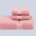 Pink cotton striped towel set 3 pieces including 1 bath towel and 2 face towels for home hotel. - Pink