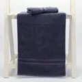 Dark blue cotton towel set for bathroom, soft absorbent face and bath towels with stripe design. - Raven Blue / 74*33cm (Cloud Transparent Packaging)