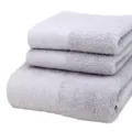 Soft grey cotton jacquard towel 3-piece set, absorbent bathroom textile for daily use. - Silver Snow Lotus: 1 Bath Towel, 2 Hand Towels
