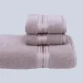 Luxus Baumwoll Handtuch Set 3-teilig gestreift altrosa Badetuch und weiche Gesichttücher - Camel