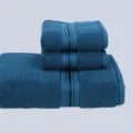 Dunkelblaue Baumwoll Handtuch Set Variante mit Streifen, 1 Badetuch und 2 Gesichtstuechern. - Indigo