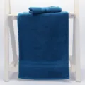 Solid color 100% cotton blue bath towel set with simple striped design for hotel and home. - Indigo