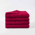 Red pure cotton towel set of 4, soft absorbent face towels for home bathroom use, plain style. - Camellia Red