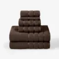 Premium solid brown cotton towel set, includes 2 bath towels, 2 hand towels and 2 washcloths. - Coffee