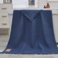 Zuiver katoen wafelstof omslagdeken grote badhanddoek in donkerblauwe kleur mooi - Marineblauw / 180x90cm