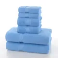Einfarbiges Baumwoll-Handtuch-Set 6 Stück weich und saugfähig Heim-Badetücher blau - Himmelblau