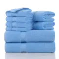 Blue cotton towel set of 8 pieces soft and highly absorbent home bath towel washcloth - 140x70cm*2, 70x40cm*2, 34x34cm*4 / Sky Blue