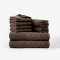 Brown 8-piece cotton towel set, soft and absorbent bath towels for daily home bathroom use. - Coffee / 140x70x2 Pcs, 72x34x2 Pcs, 34x34x4 Pcs