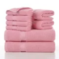 Pink cotton towel set 8 pieces soft absorbent solid color bath and face towels for home - 140x70cm*2, 70x40cm*2, 34x34cm*4 / Sakura Pink