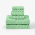 Plain cotton towel set includes bath towels hand towels and washcloths in light green color. - Mint Green