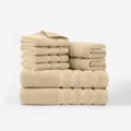Solid cotton towel set variant in beige, soft and absorbent fabric for daily bathroom use. - White Oak / 140x70x2 Pcs, 72x34x2 Pcs, 34x34x4 Pcs