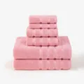 Pink cotton towel set, soft bath towels and face washcloths for home bathroom daily use. - Sakura Pink