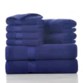 Navy Blue Cotton Towel Set 8-Piece Soft And Highly Absorbent Bath Hand Face Towels Home - 140x70cm*2, 70x40cm*2, 34x34cm*4 / Navy Blue