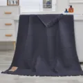 Donkergrijze katoenen wafelpatroon plaid deken met franjes, zachte badhanddoek voor thuis. - Denimblauw / 180x90cm