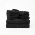 Premium black cotton towel set, soft and absorbent 8-piece bath and face towel set. - Midnight Black / 140x70x2 Pcs, 72x34x2 Pcs, 34x34x4 Pcs