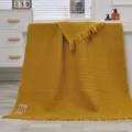 Katoen Wafelstructuur Dekentje Geel Badhanddoek Franjes Grote Maat Gezellig Thuis Decor - Tan / 180x90cm