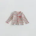 Baby girl knit cardigan detail, colorful stripe pattern, cute bow embroidery, cozy material. - 73cm / Tops