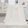 Witte wafelstructuur katoenen badhanddoek met franjes voor badkamer interieurdecor - Broken Wit / 180x90cm