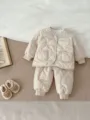 Completo invernale trapuntato per neonati, giacca e pantaloni caldi per bambini nelle giornate fredde. - 80cm / Top E Pantaloni / Albicocca