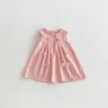 Cute baby girls summer pink sleeveless dress with sweet bow accents and peter pan collar design. - 73cm / Skirts