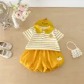 Conjunto de verano para niña pequeña con bordado de pato tierno y pantalones cortos. - 73cm / Conjuntos / Amarillo
