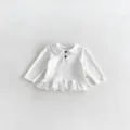 Infant baby girl long sleeve cotton top with peter pan collar and cute polka dot pattern. - White / 73cm
