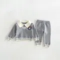 Toddler baby boy knit sweater and pants set autumn cute grey long sleeve clothing - 73cm / Top And Bottom / Gray