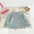 Floral toddler baby girl long sleeve blouse with lapel collar and buttons for cute everyday style. - 66cm / Tops / Floral Top