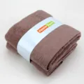 Serviette de bain jacquard unie en coton avec bande d'emballage, douce et absorbante. - Noyer : 1 drap de bain et 2 serviettes