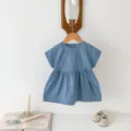 Baby soft denim short-sleeve dress infant summer toddler cute casual clothes detail view - 66cm / Short Sleeve Dress