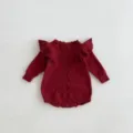Baby knit romper with flying sleeves and cute ruffles, autumn winter warm knit bodysuit detail - 73cm / Burgundy