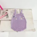 Cute baby knitted romper with floral embroidery and sweet dot pattern. Soft cotton material. - 66cm / Baby Romper / Purple