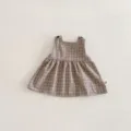 Toddler baby girls brown plaid vest dress cute casual sleeveless dress for spring daily wear - 73cm / Apricot Pinafore Dress