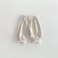 Toddler girls floral bloomers detail, elastic waist with cute lace cuffs, soft spring casual pants - 73cm / Beige Apricot