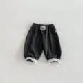 Toddler girl casual bloomers detail, dark grey cotton pants with white lace cuffs. - 73cm / Dark Gray
