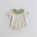 Summer baby knit romper with cute doll collar and sweet cherry pattern, breathable infant bodysuit. - 66cm / Beige Apricot