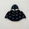 Infant baby fleece hooded cape winter warm knitted toddler coat cute heart toddler cloak - Sapphire Blue / M (0-1 Years)