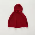 Baby red knitted hooded cape detail view, soft winter toddler outerwear clothing item - 73cm / Red