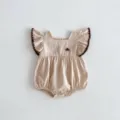 Infant baby girl summer bodysuit with fly sleeves and cute brown trim details, lightweight. - 66cm / Light Apricot Romper