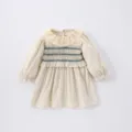 Grazioso abito elegante a maniche lunghe per bambina con colletto in pizzo smockito primavera - 80cm / Albicocca