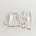 Children floral pajama set long sleeve autumn sleepwear two-piece kids home wear cute style - Top And Bottom / Red Flower / 66cm