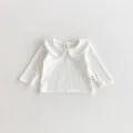 White baby long sleeve t-shirt with cute peter pan collar, soft cotton infant toddler top variant. - Base Layer Shirt