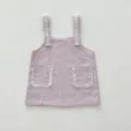 Pink tweed toddler girls pinafore dress with colorful frayed trim and pockets. Detail view. - 73cm / Dresses / Purple Skirt