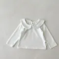 White baby toddler long sleeve blouse with cute Peter Pan collar, soft cotton daily wear top. - 66cm / Peter Pan Collar Base Layer